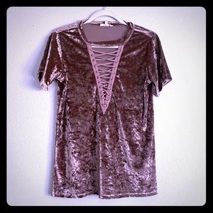 Muave velvet v lace top